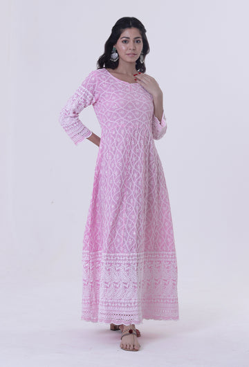 Pink Cotton Chikankari Kurta